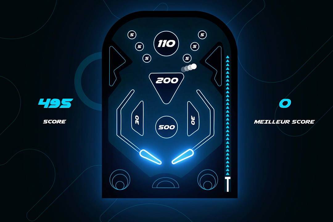 Flipper dans un style d'illustration punk sombre avec du bleu et des marqueurs de scores.