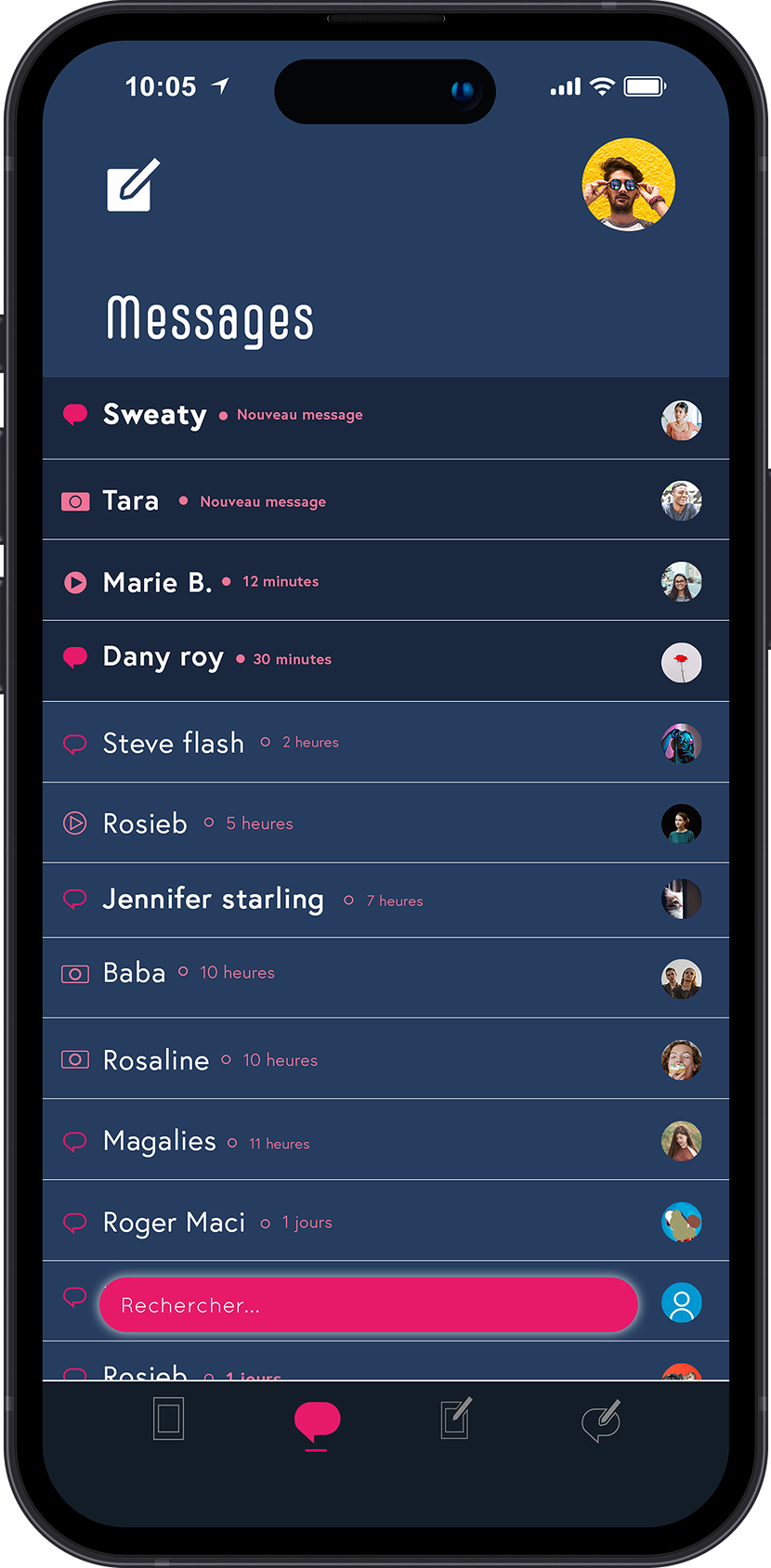 Bannière de présentation du projet Memoria. Mockup d'un iPhone posé sur une roche naturelle grise, affichant l'écran de démarrage de l'application avec un logo minimaliste et des boutons de connexion.