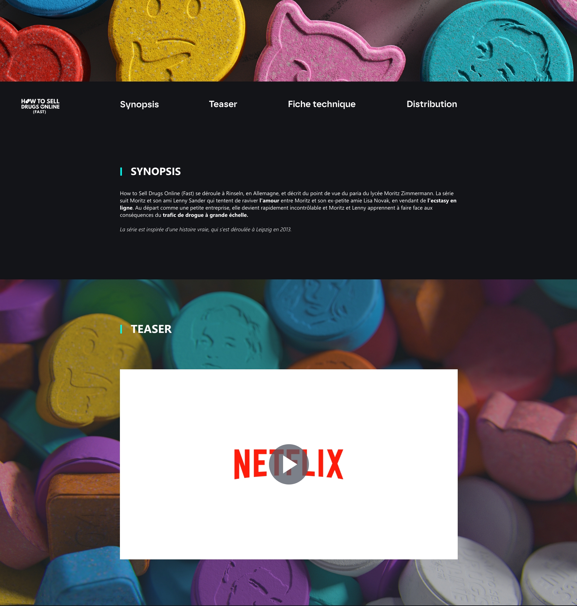 Hero section de la maquette d'une landing page sur le thème d'une série netflix.